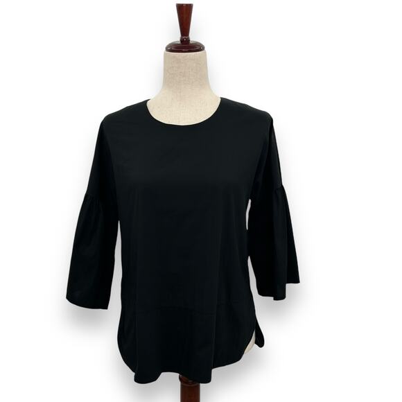 Vineyard Vines Black Blouse Size Small Cotton Stretch Bell Sleeve Preppy Goth - Picture 1 of 9